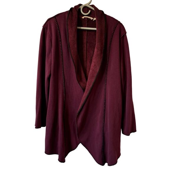 Soft Surroundings Cozy Burgundy Draped Whipstitch Weekend Jacket L - Picture 2 of 7